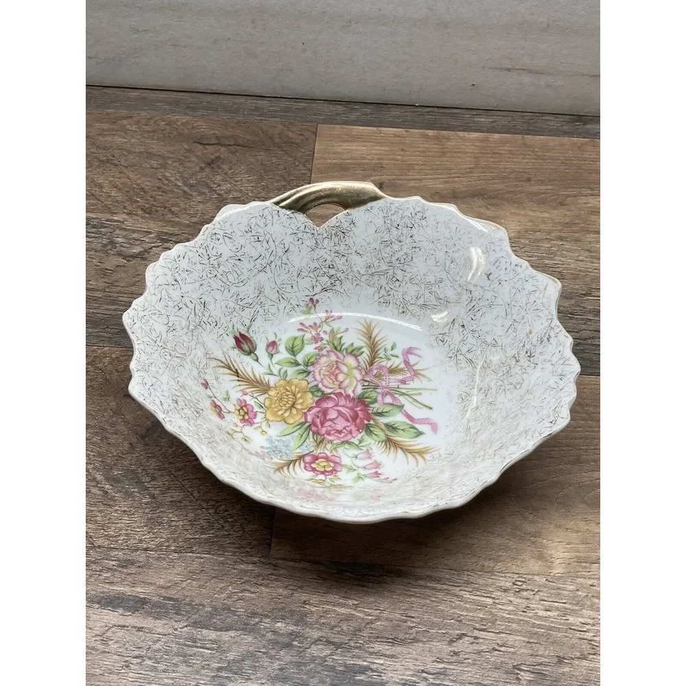 Vintage‎ Floral England Gold Trim Bowl/Saucer Holder
